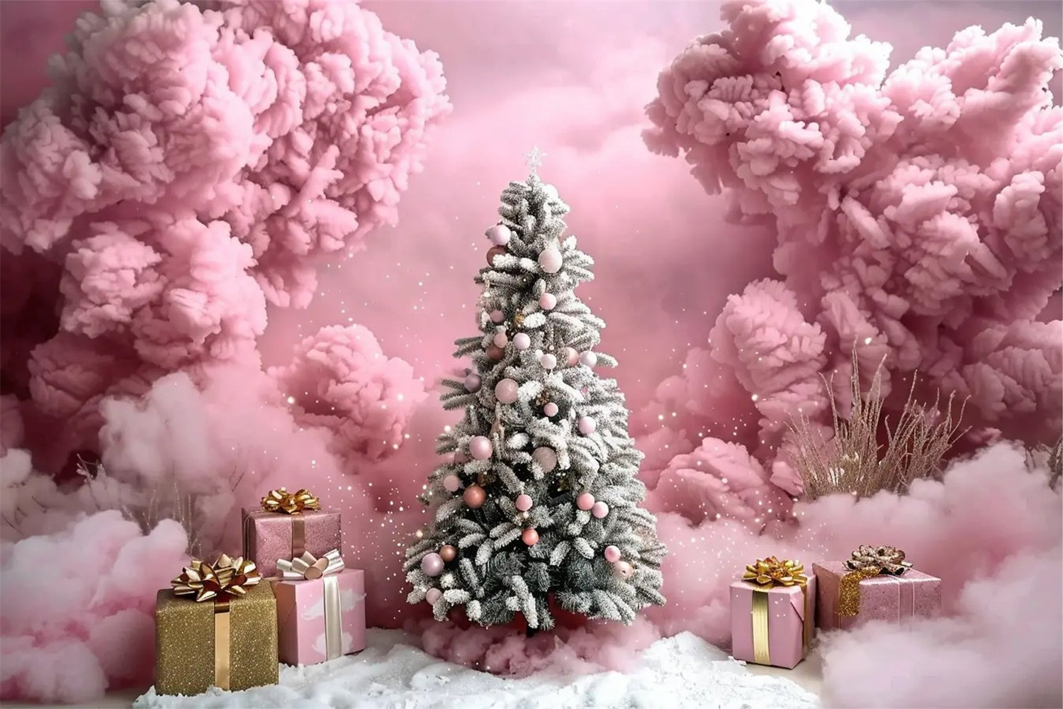 Pink Cloud Christmas Tree Gift Boxes Backdrop BRP9-89