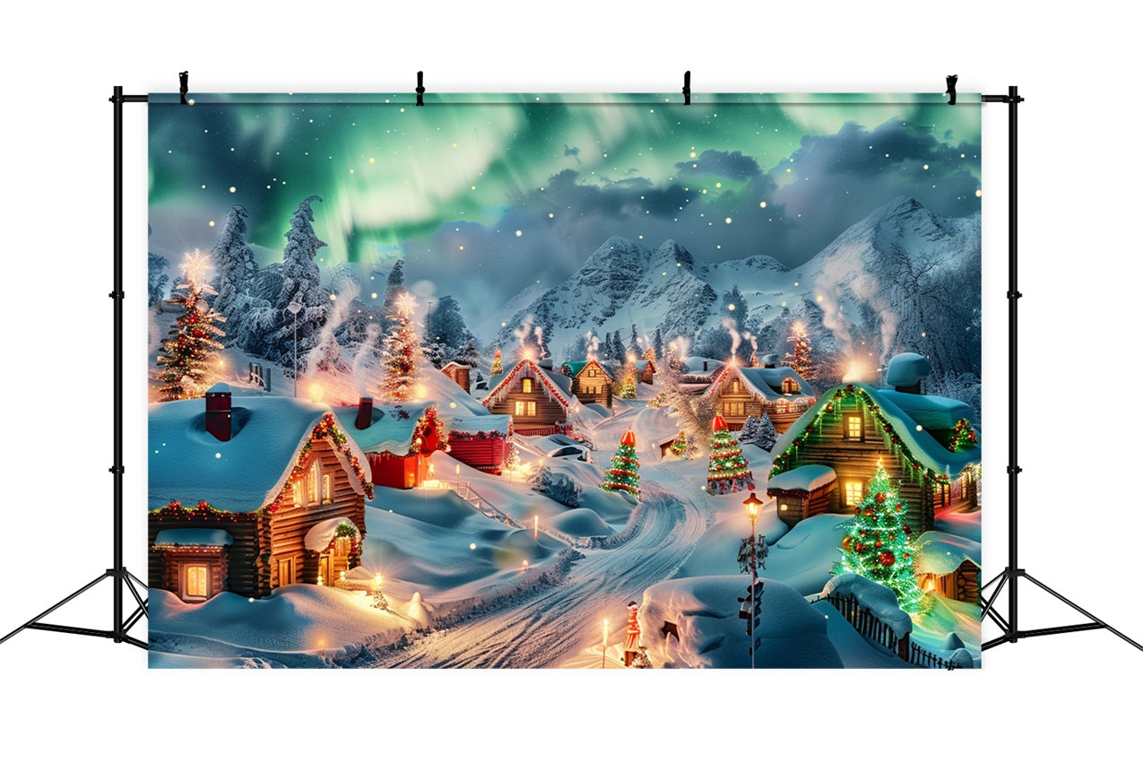 Northern Lights Christmas Village Trees Backdrop BRP9-96