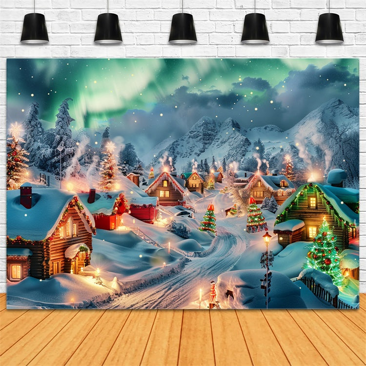 Northern Lights Christmas Village Trees Backdrop BRP9-96