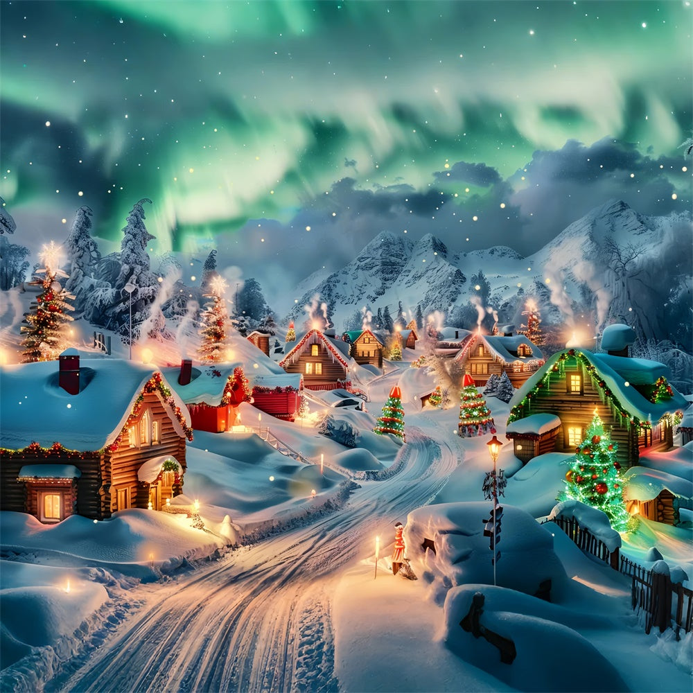 Northern Lights Christmas Village Trees Backdrop BRP9-96
