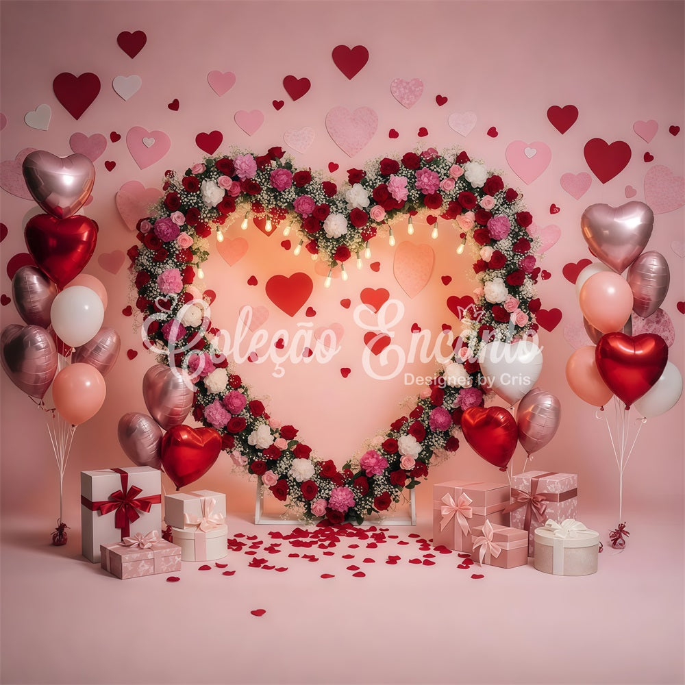 Valentine Backdrops Romantic Floral Heart Arch Valentine's Day Photo Backdrop By Magali