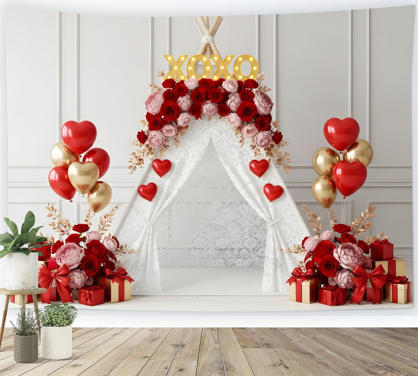 Valentine Day Backdrop XOXO Floral Tent Display Valentines Photo Backdrop By Magali