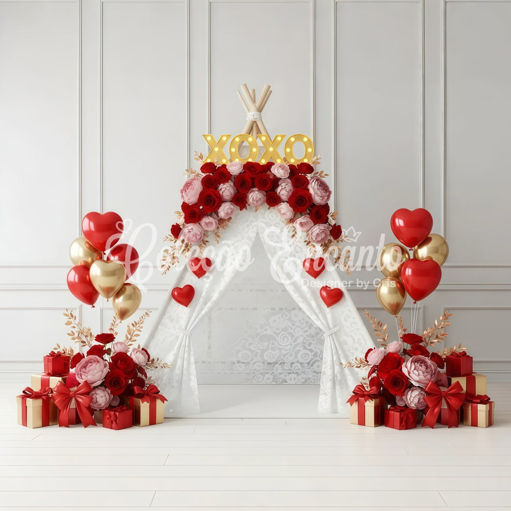 Valentine Day Backdrop XOXO Floral Tent Display Valentines Photo Backdrop By Magali