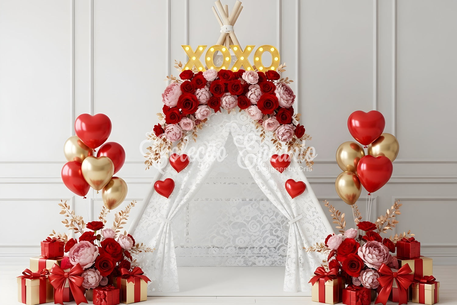 Valentine Day Backdrop XOXO Floral Tent Display Valentines Photo Backdrop By Magali