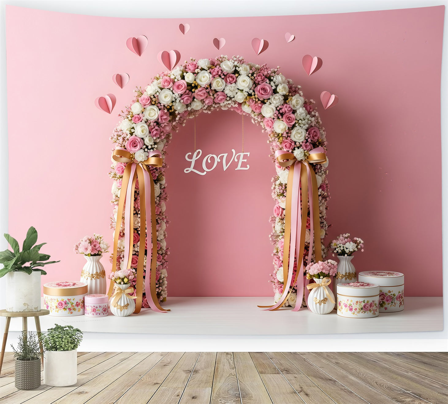 Valentines Backdrop Pink Floral Arch Valentine's Day Photography Backdrop By Magali
