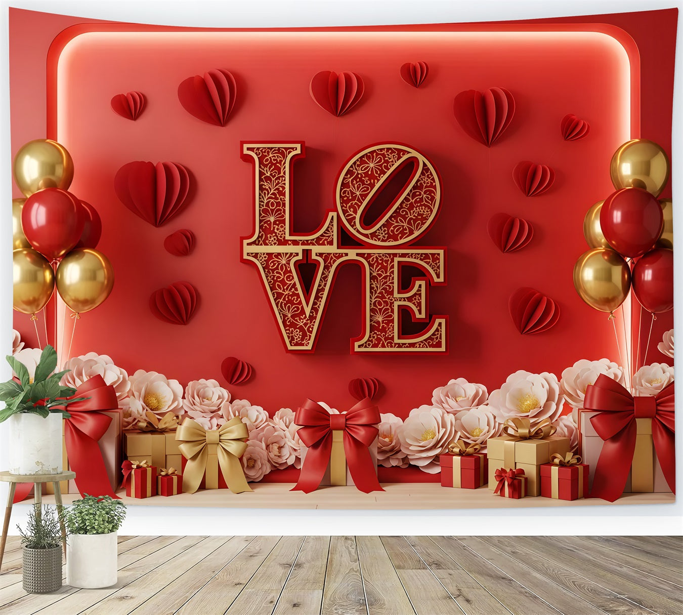 Valentine Photo Booth Backdrop Red Gold Love Display Valentines Backdrop By Magali