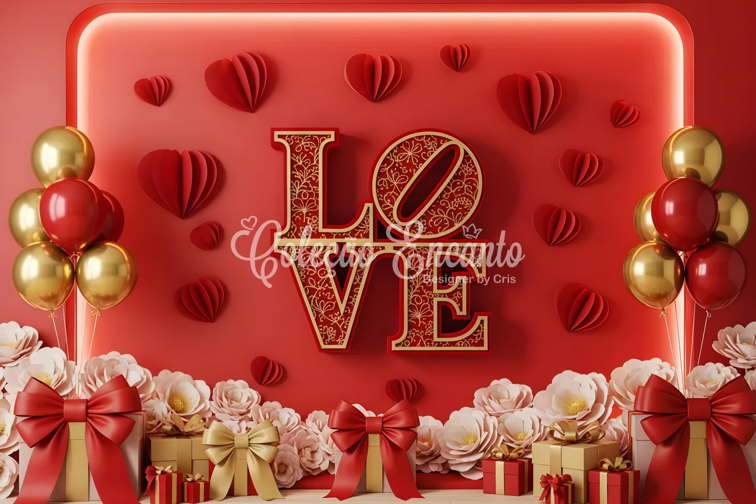 Valentine Photo Booth Backdrop Red Gold Love Display Valentines Backdrop By Magali