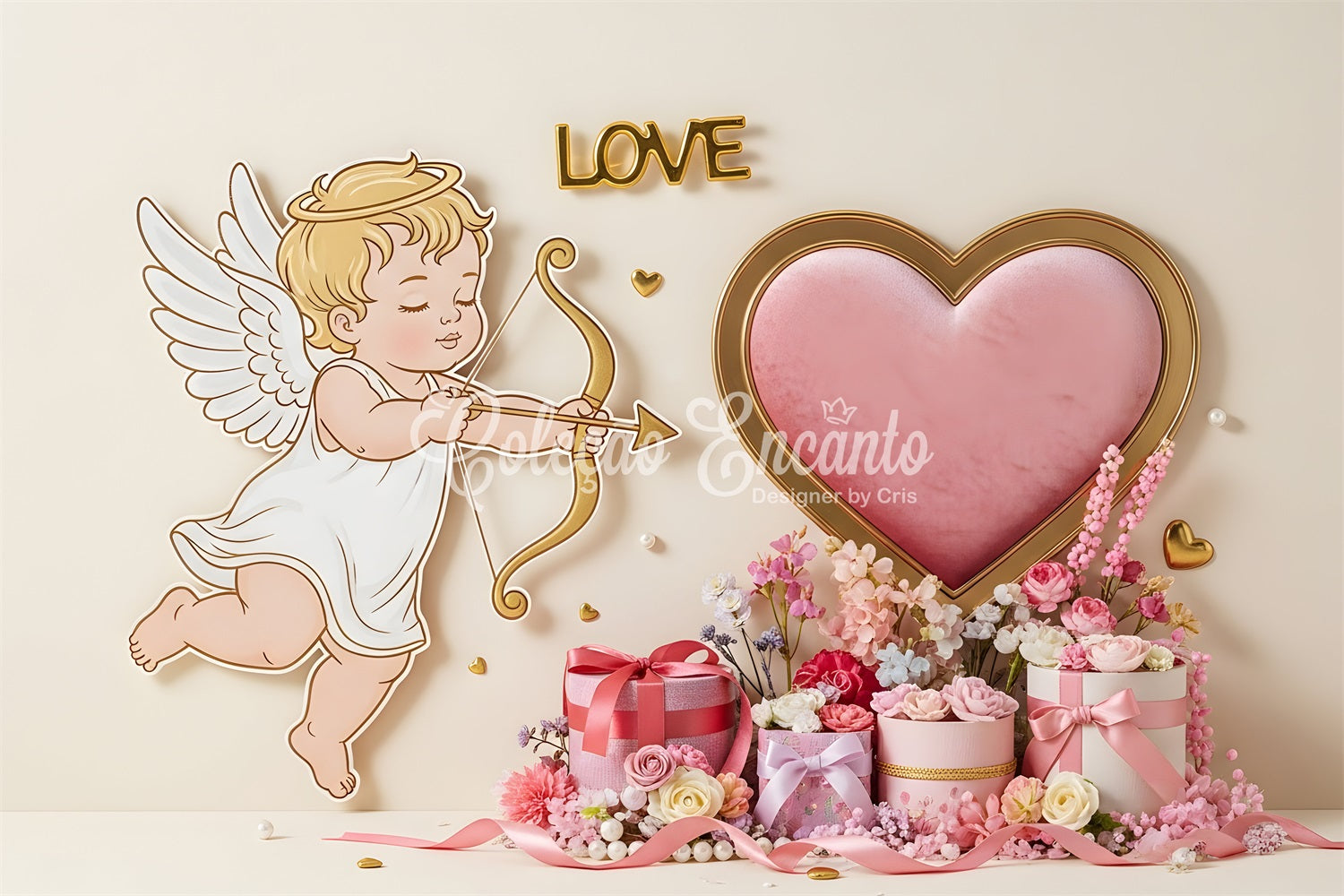 Valentines Backdrop Cupid Heart Gift Garden Valentine's Day Hearts Backdrop By Magali