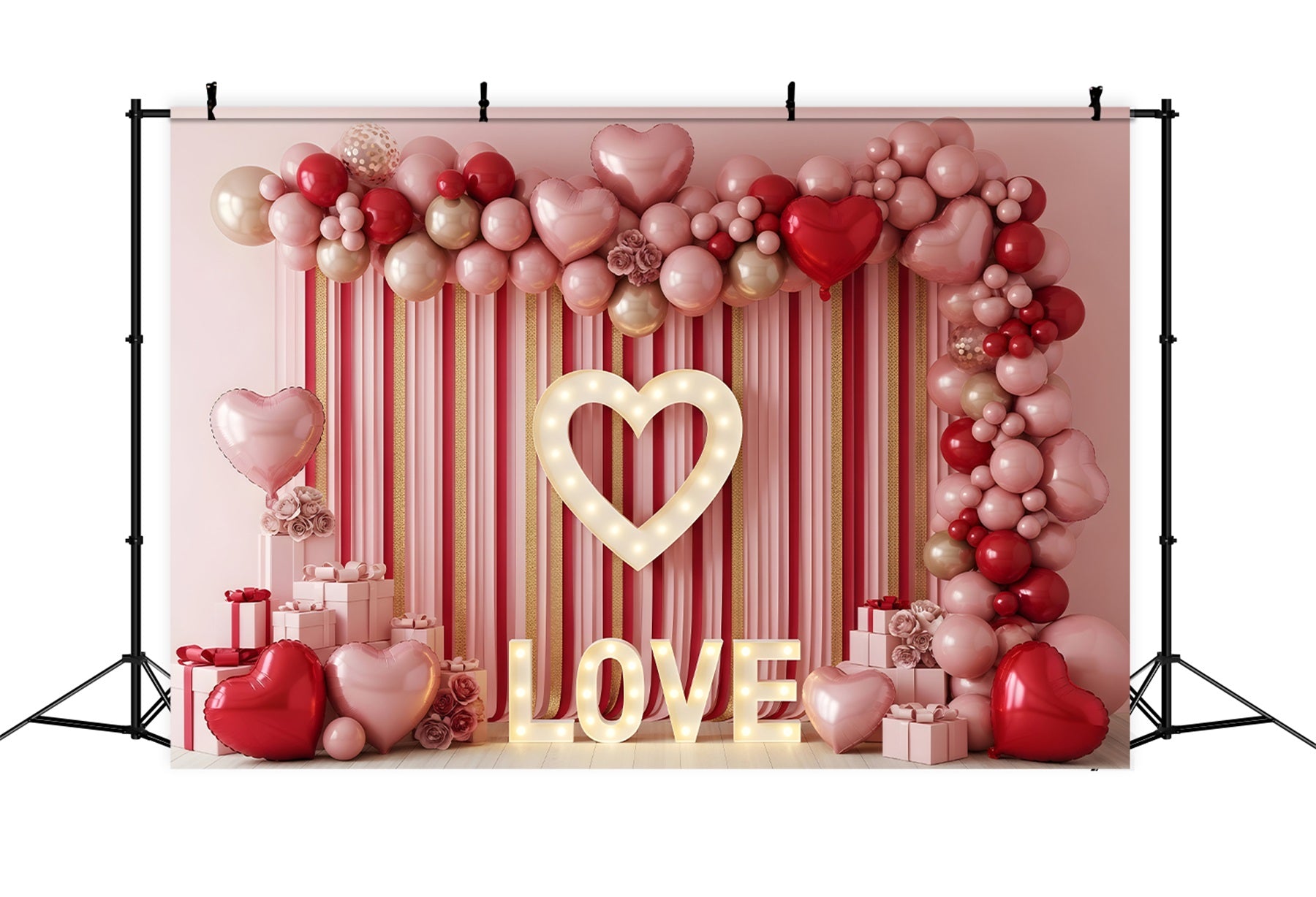 Valentines Day Backdrop Striped Balloon Heart Love Valentines Backdrop By Magali