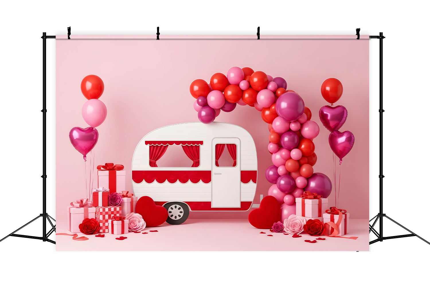 Valentine Balloon Backdrop Pink Camper Balloon Arch Valentine's Day Backdrop By Magali