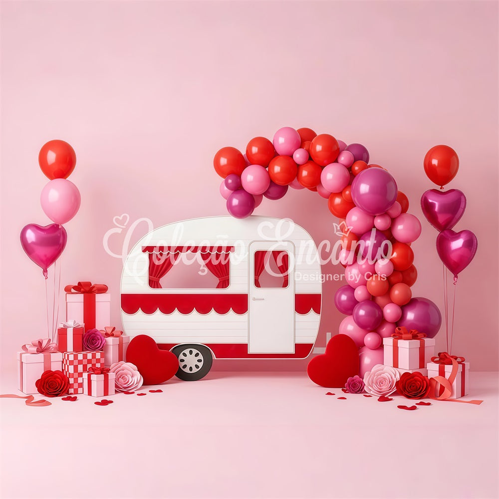 Valentine Balloon Backdrop Pink Camper Balloon Arch Valentine's Day Backdrop By Magali