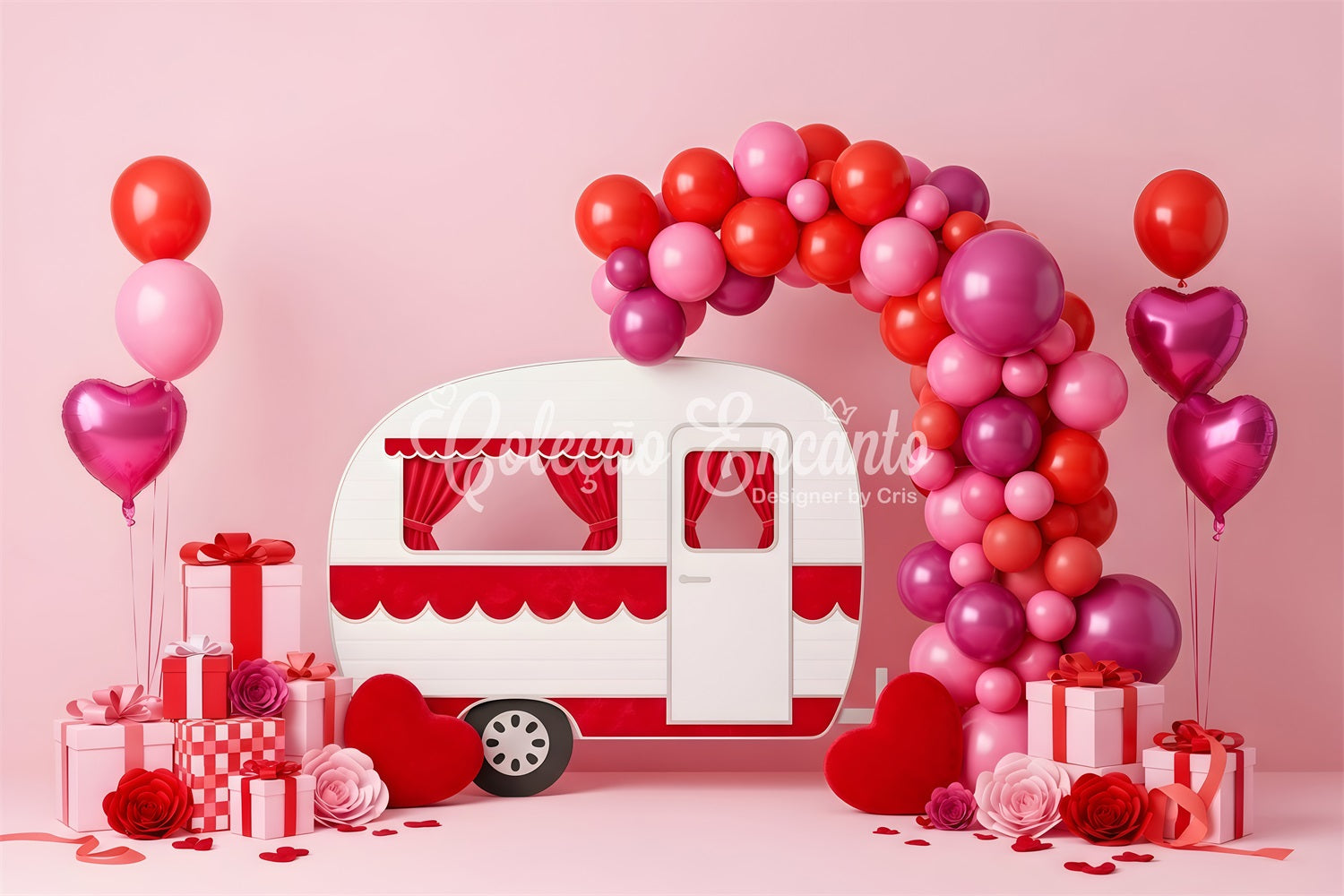 Valentine Balloon Backdrop Pink Camper Balloon Arch Valentine's Day Backdrop By Magali