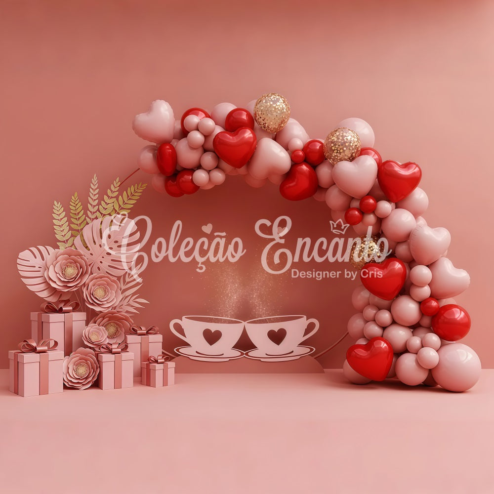 Valentines Backdrop Balloon Arch Tea Romance Valentine's Day Hearts Backdrop By Magali