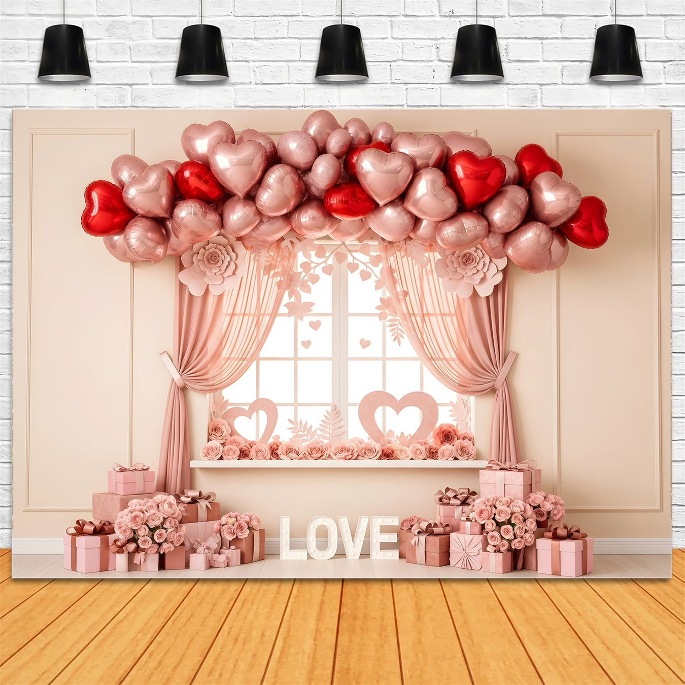 Valentine Backdrop Ideas Pink Heart Balloon Window Valentine Backdrops By Magali