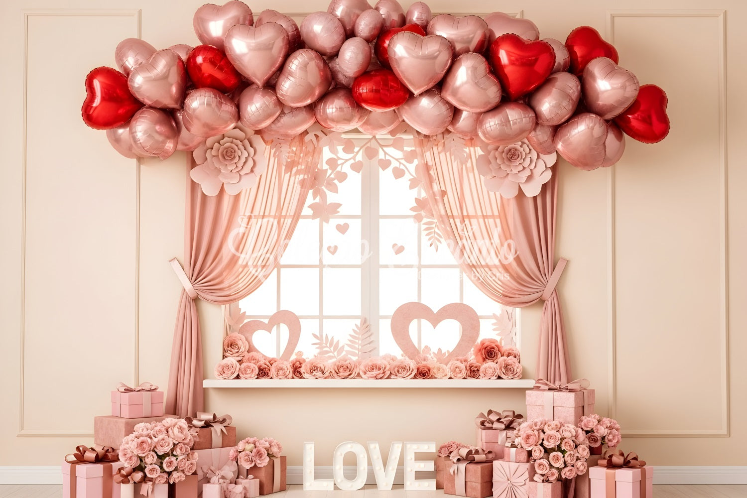 Valentine Backdrop Ideas Pink Heart Balloon Window Valentine Backdrops By Magali
