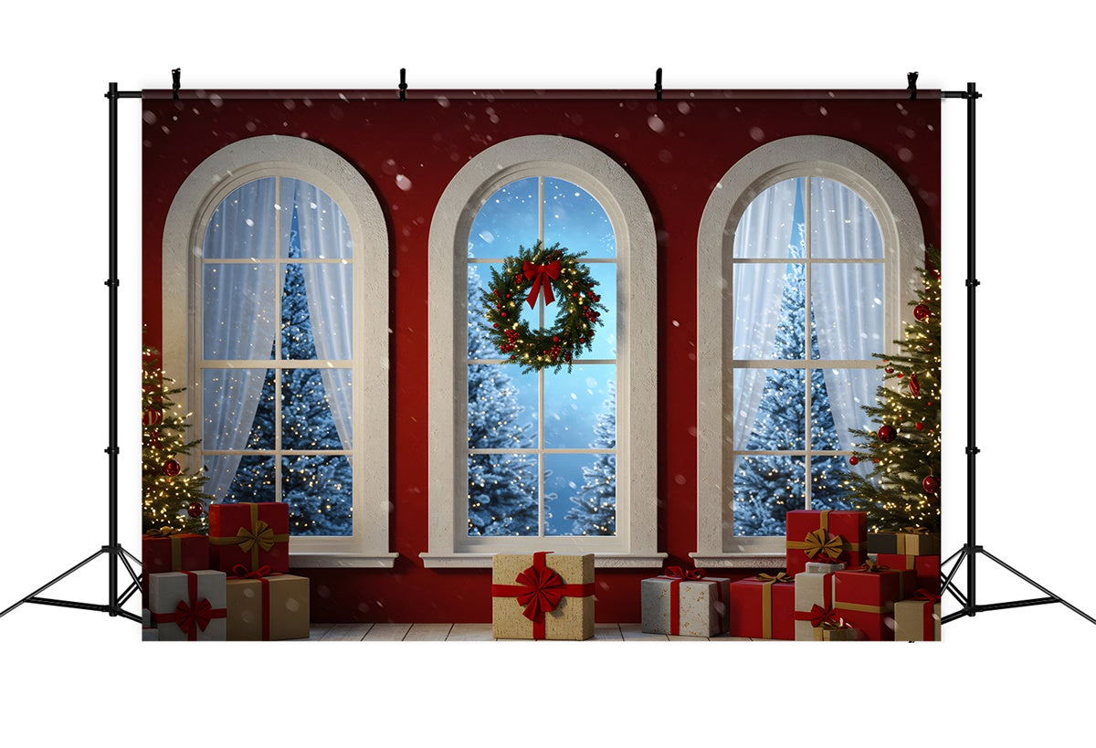 Christmas Backdrop For Photos Red Wall Arched Window Backdrop By Magali