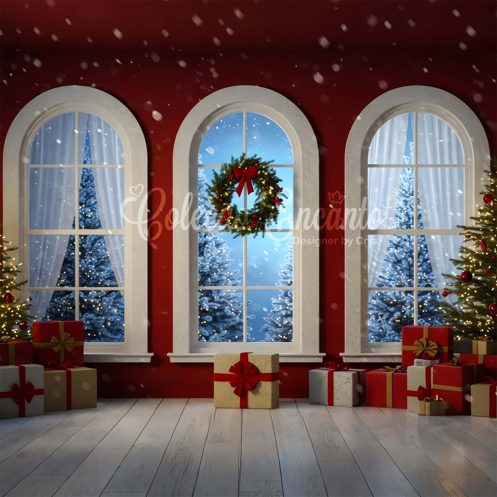 Christmas Backdrop For Photos Red Wall Arched Window Backdrop By Magali