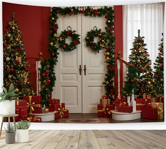 Christmas Photo Backdrop Festive White Door Garland Backdrop By Magali