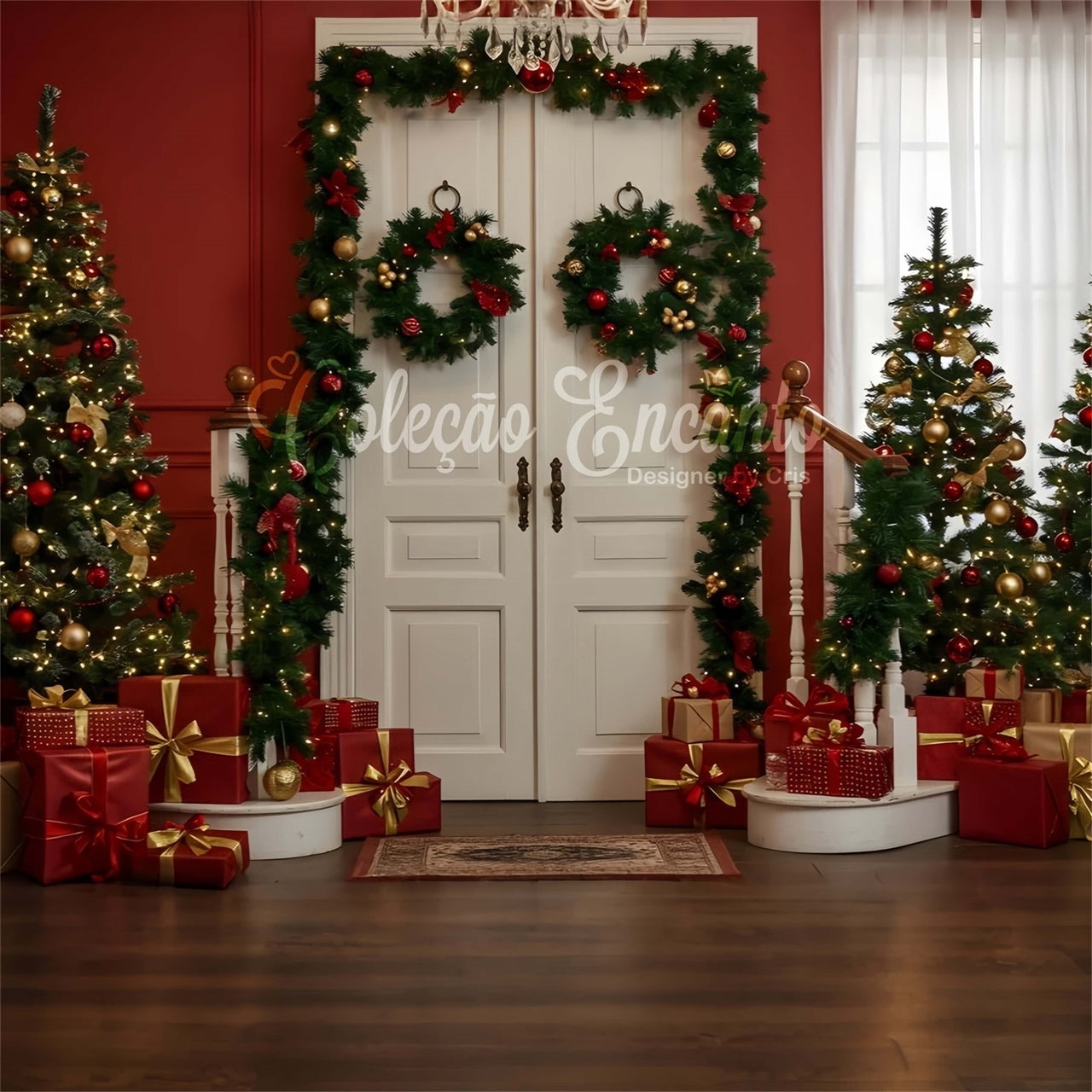 Christmas Photo Backdrop Festive White Door Garland Backdrop By Magali