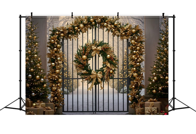 Christmas Tree Backdrop Golden Wreath Gate Decor Backdrop By Magali