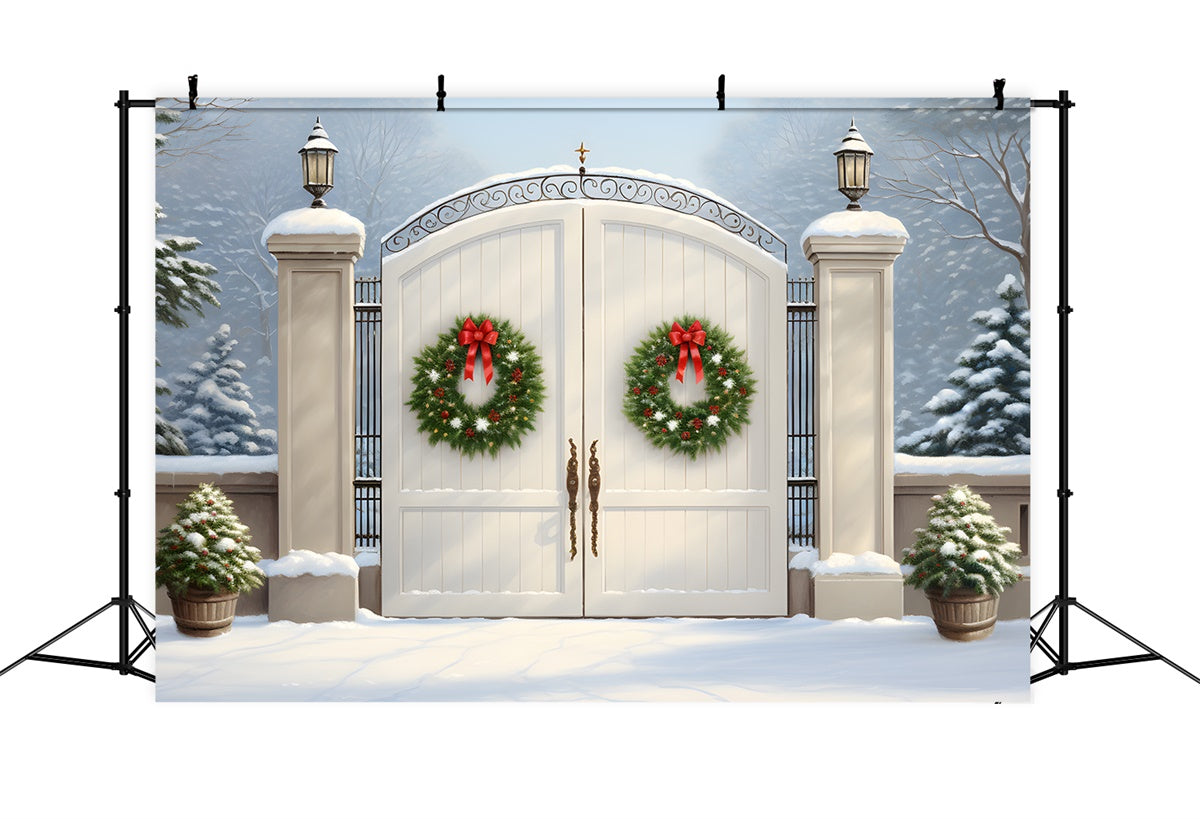 Christmas Photo Backdrop Wreath White Gate Backdrop By Magali