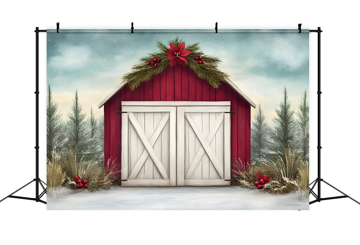 High Resolution Christmas Backdrop Rustic Red Barn Backdrop By Magali