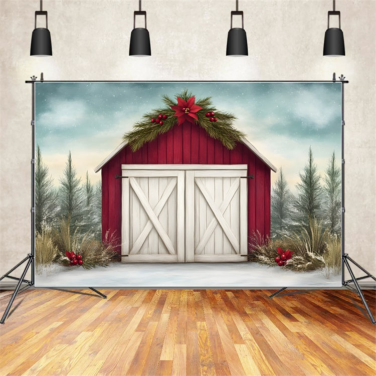 High Resolution Christmas Backdrop Rustic Red Barn Backdrop By Magali