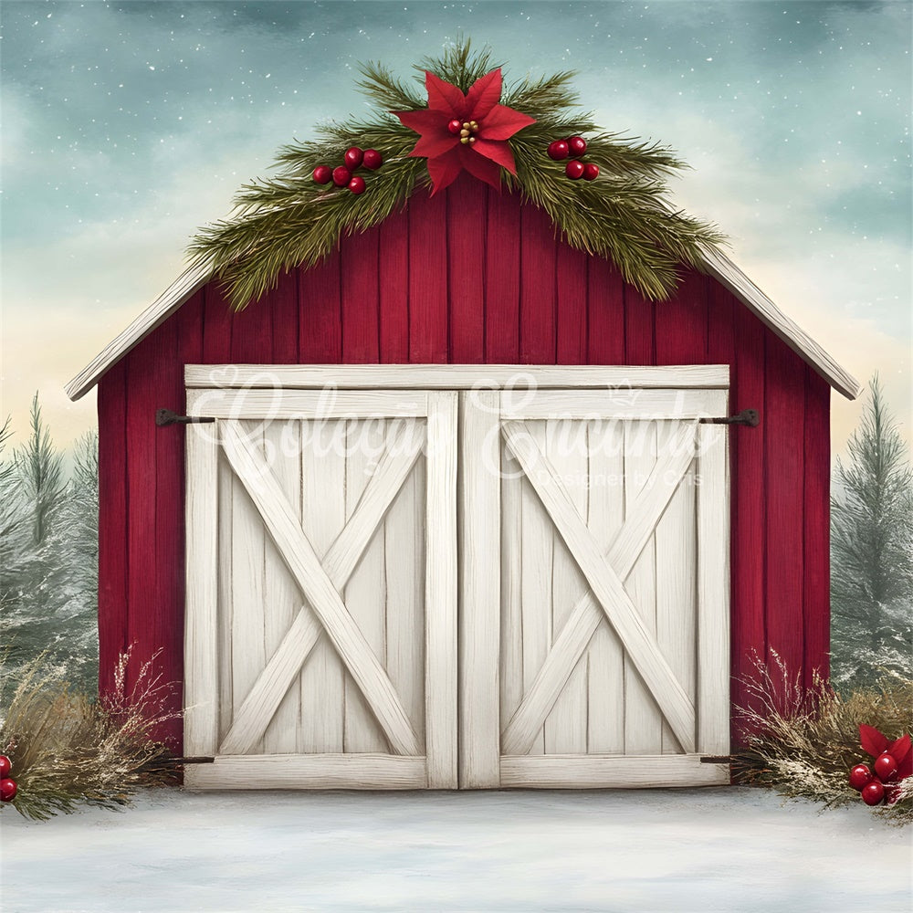 High Resolution Christmas Backdrop Rustic Red Barn Backdrop By Magali