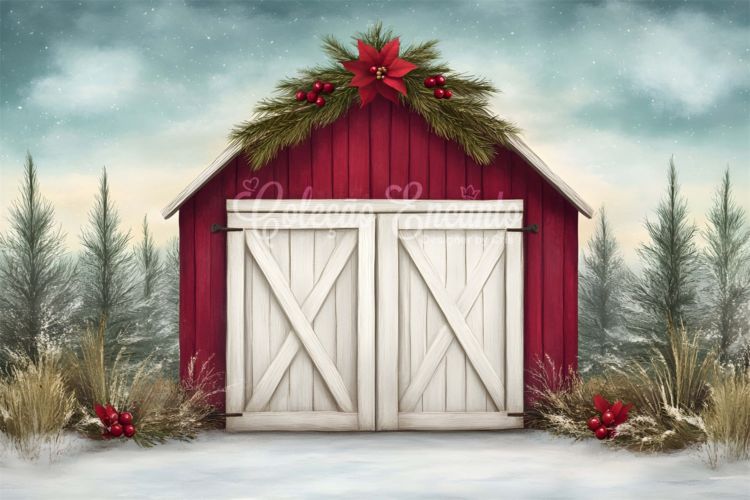 High Resolution Christmas Backdrop Rustic Red Barn Backdrop By Magali