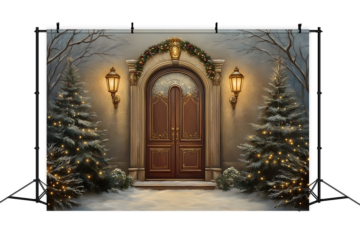 Christmas Tree Backdrop Snowy Night Vintage Entry Backdrop By Magali
