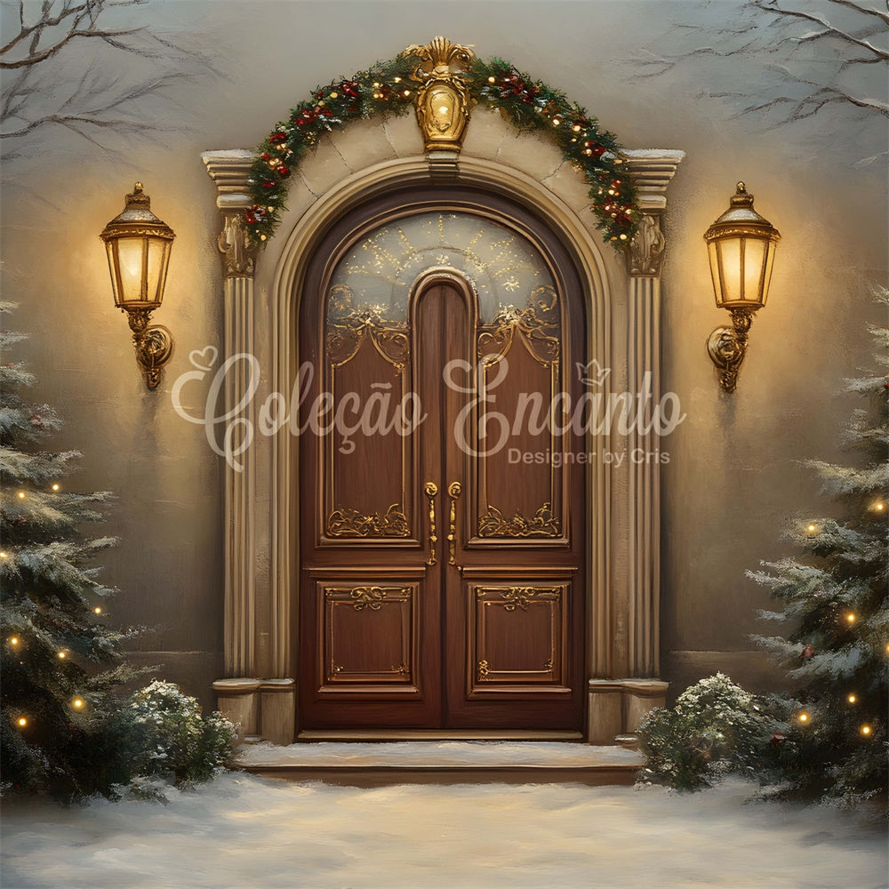 Christmas Tree Backdrop Snowy Night Vintage Entry Backdrop By Magali