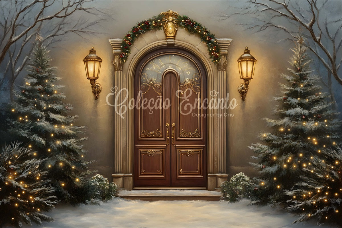 Christmas Tree Backdrop Snowy Night Vintage Entry Backdrop By Magali