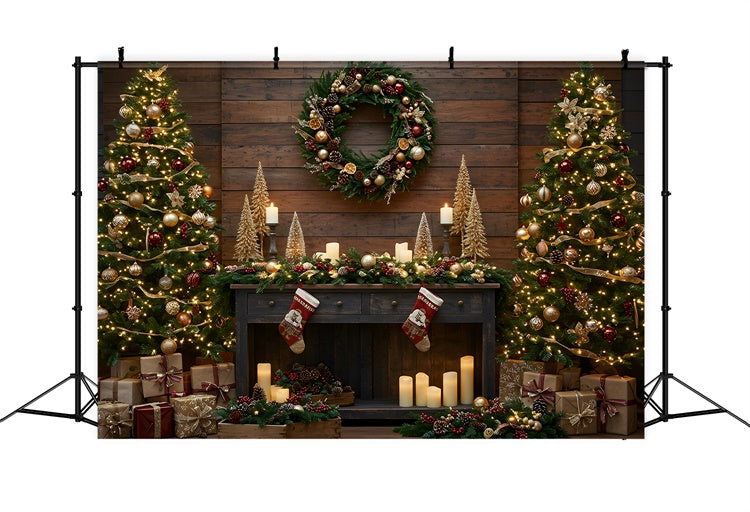Christmas Fireplace Backdrop Candle Glow Holiday Setup Backdrop By Magali