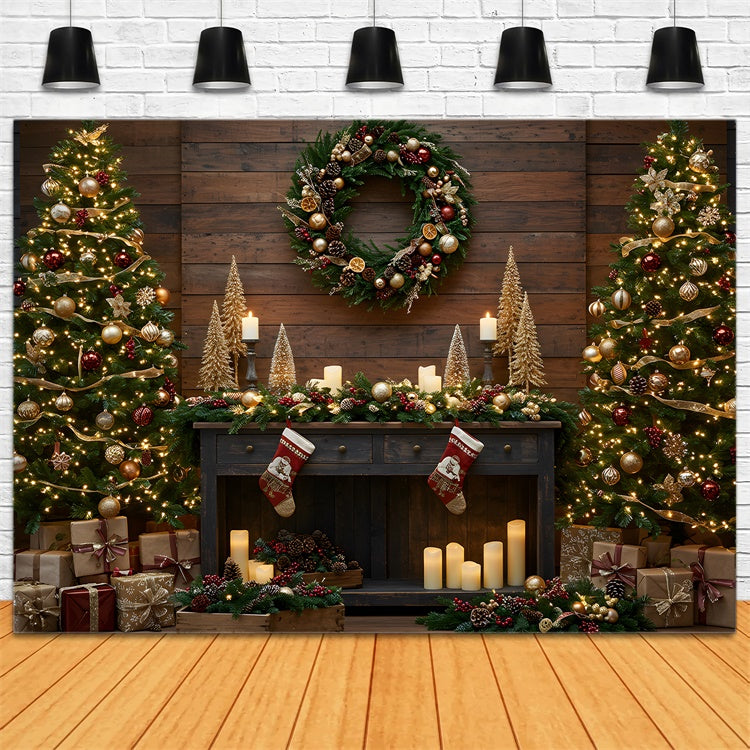Christmas Fireplace Backdrop Candle Glow Holiday Setup Backdrop By Magali