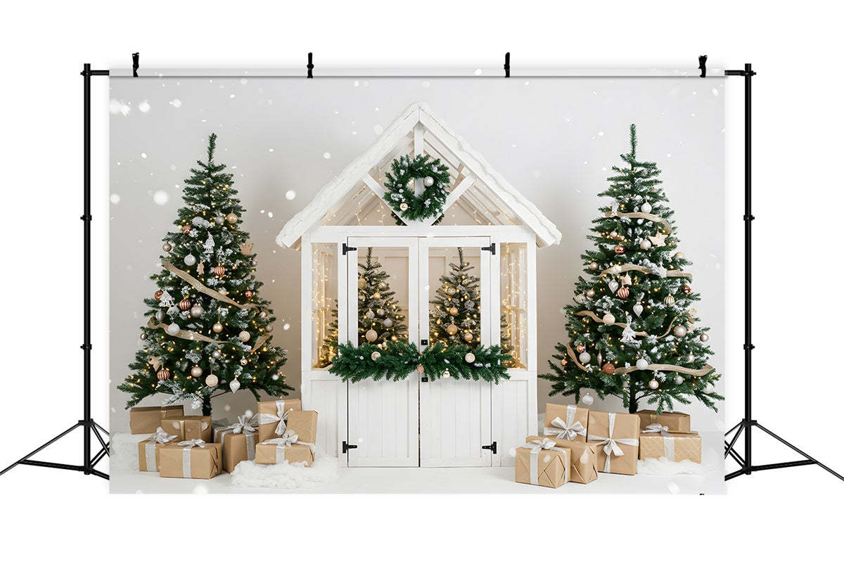 Christmas Backdrops Sale Chic White Winter Cottage Backdrop By Magali