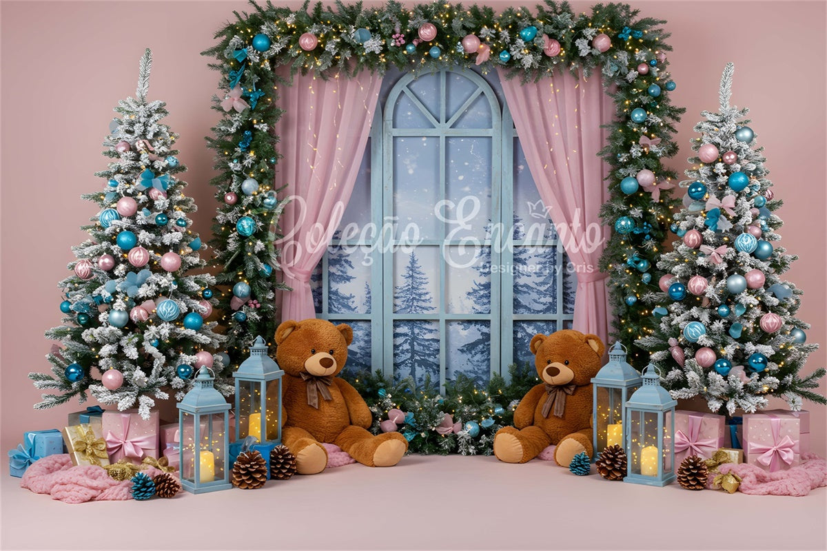 Professional Christmas Backdrops Teddy Bears Window Scene Backdrop By Magali
