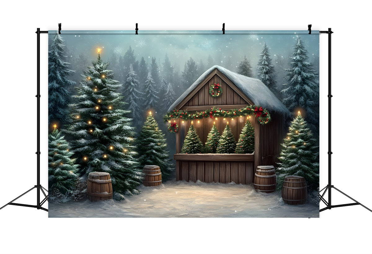Christmas Photo Backdrop Frosted Trees Wooden House Backdrop By Magali