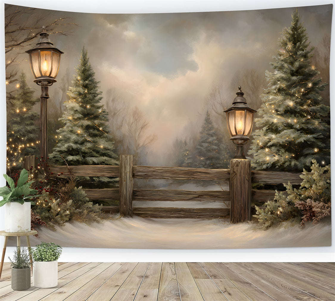 Christmas Backdrops Sale Frosty Trees Rustic Fence Backdrop By Magali