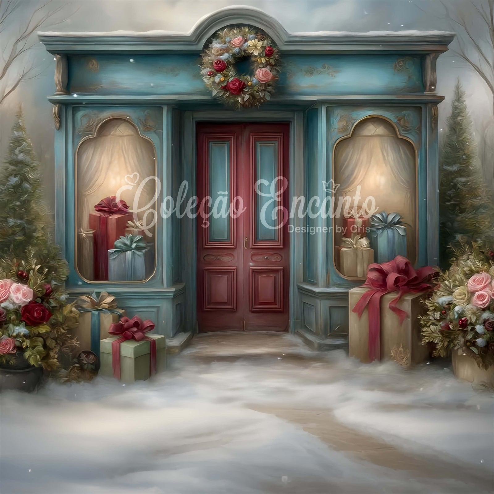 Christmas Backdrop For Photos Boutique Red Door Gift Backdrop By Magali