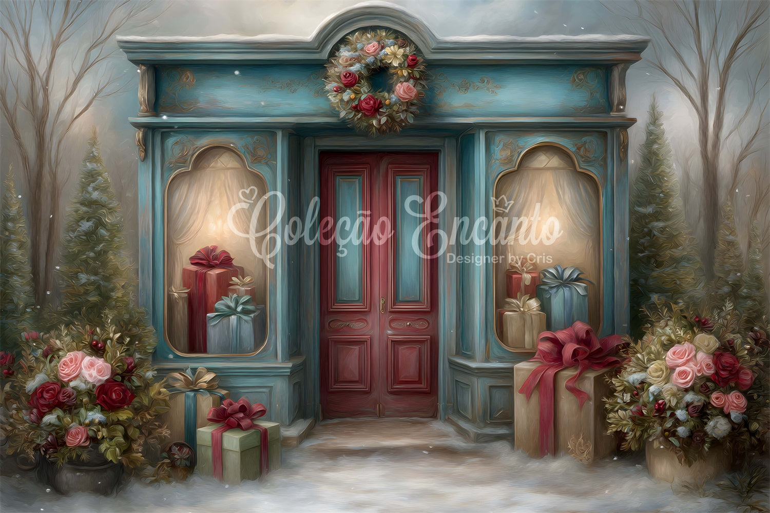 Christmas Backdrop For Photos Boutique Red Door Gift Backdrop By Magali