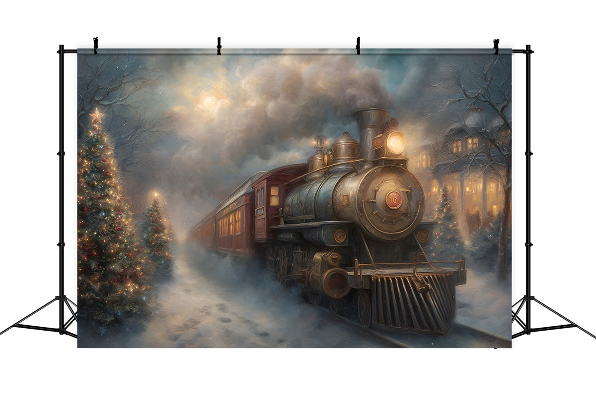 Christmas Photo Backdrop Vintage Train Winter Night Backdrop By Magali