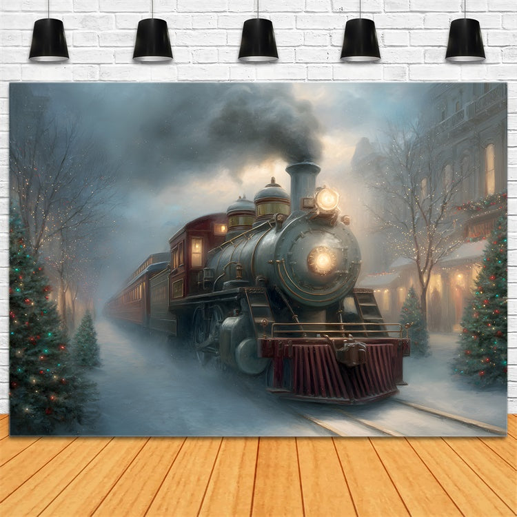 Christmas Backdrops Christmas Street Steam Train Backdrop By Magali