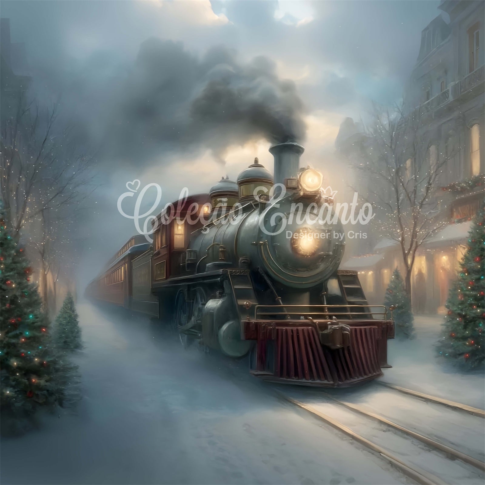 Christmas Backdrops Christmas Street Steam Train Backdrop By Magali