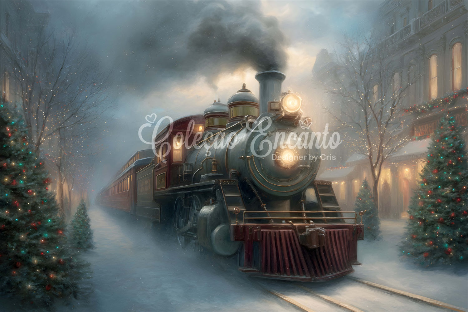 Christmas Backdrops Christmas Street Steam Train Backdrop By Magali
