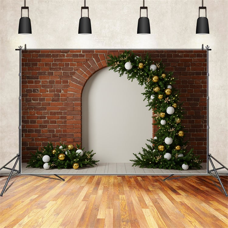 Christmas Photography Backdrops Brick Wall Garland Arch Backdrop By Magali