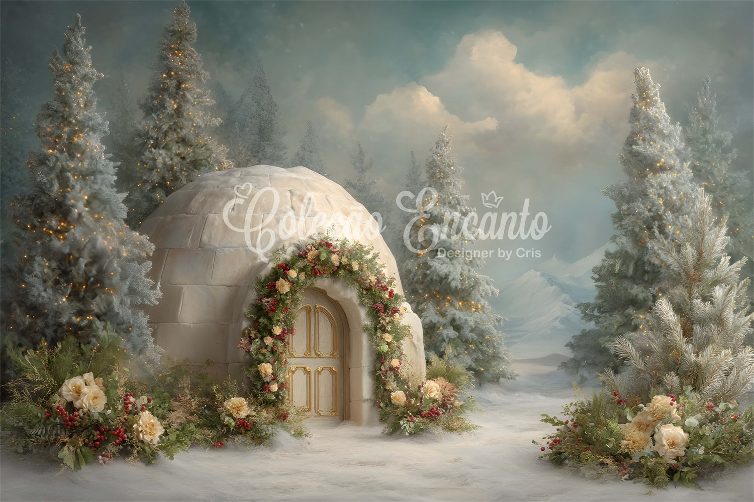 Christmas Backdrops Sale Snow House Holiday Garland Backdrop By Magali