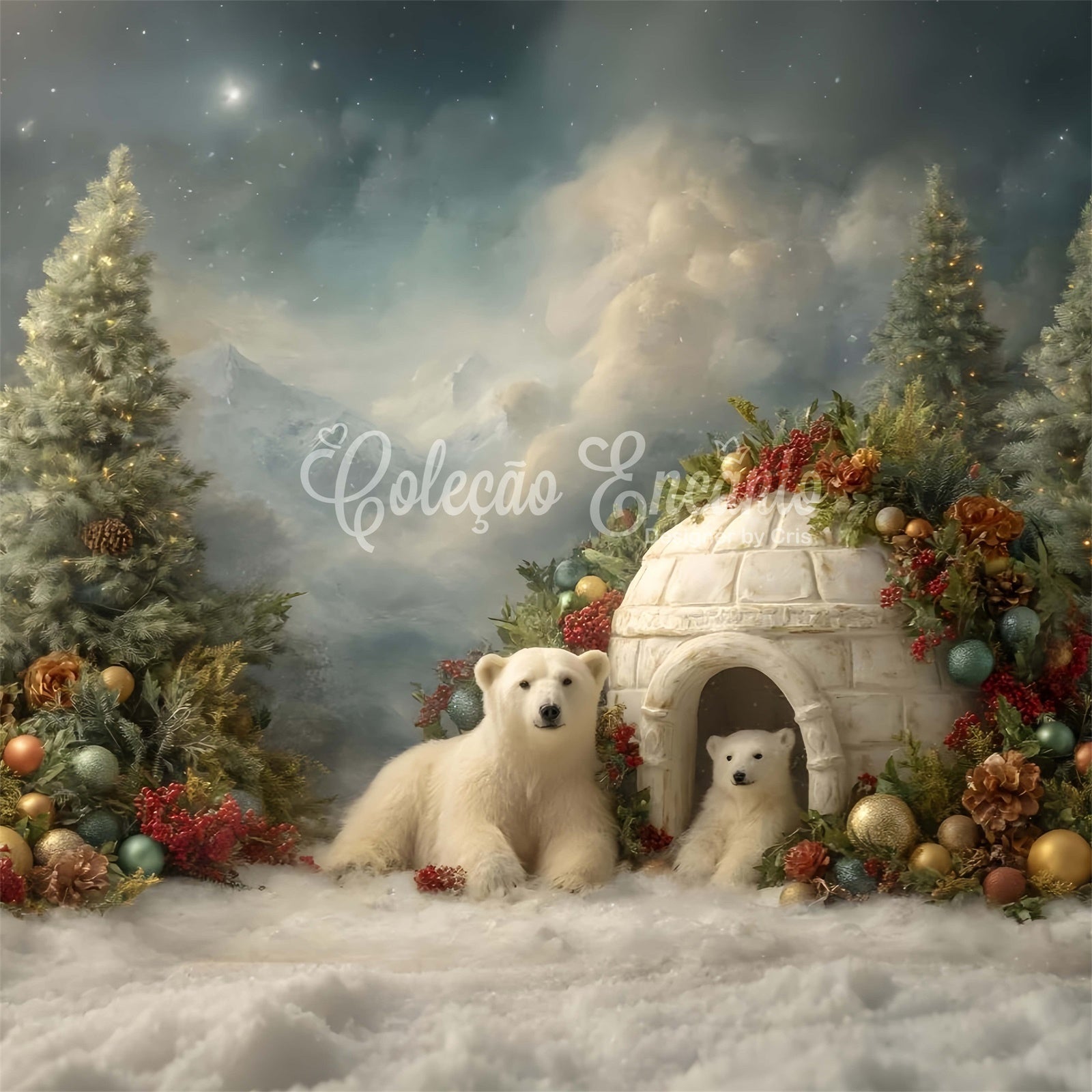 Christmas Photo Backdrop Polar Bear Christmas Igloo Backdrop By Magali