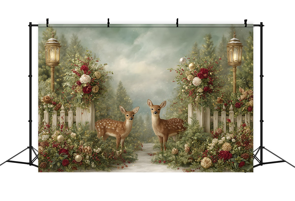 Christmas Backdrops Sale Winter Reindeer Rose Decor Backdrop By Magali