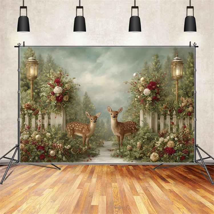 Christmas Backdrops Sale Winter Reindeer Rose Decor Backdrop By Magali