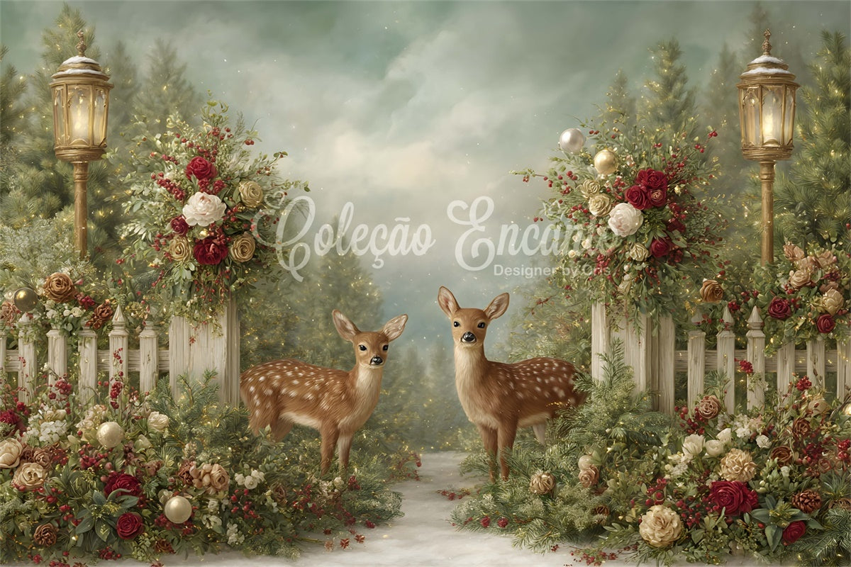 Christmas Backdrops Sale Winter Reindeer Rose Decor Backdrop By Magali
